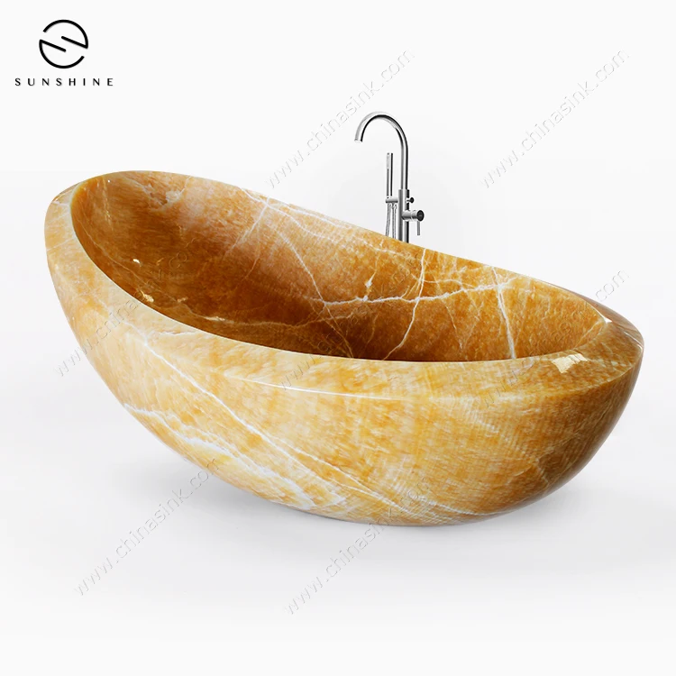Custom Luxury Natural Marble Freestanding Soaking Onyx Bathtub