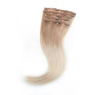 double drawn virgin Unprocessed 10-30" indian Human colored virgin remy clip in hair extension