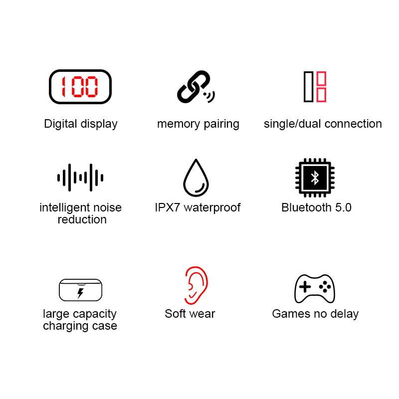 H-B-Q Q32-1 5.0 tws earphones HD stereo noise cancelling wireless earbuds waterproof headphones with LED power display - ANKUX.COM