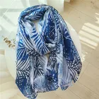 2019 New design women travel beach sunblock scarf cotton blue leaves print scarf shawl