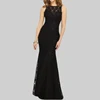 ladies office wear maxi dress formal black lace necksexy low back long tulle embellished semi dress elegant sexy party evening
