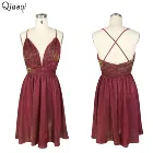 Factory Wholesale Party Dress Simple Design Sleeveless V-Neck Pleat Cocktail Dresses