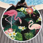 Flamingo Printing Beach Round Towels, Microfiber Round Towel Beach With Tassel/