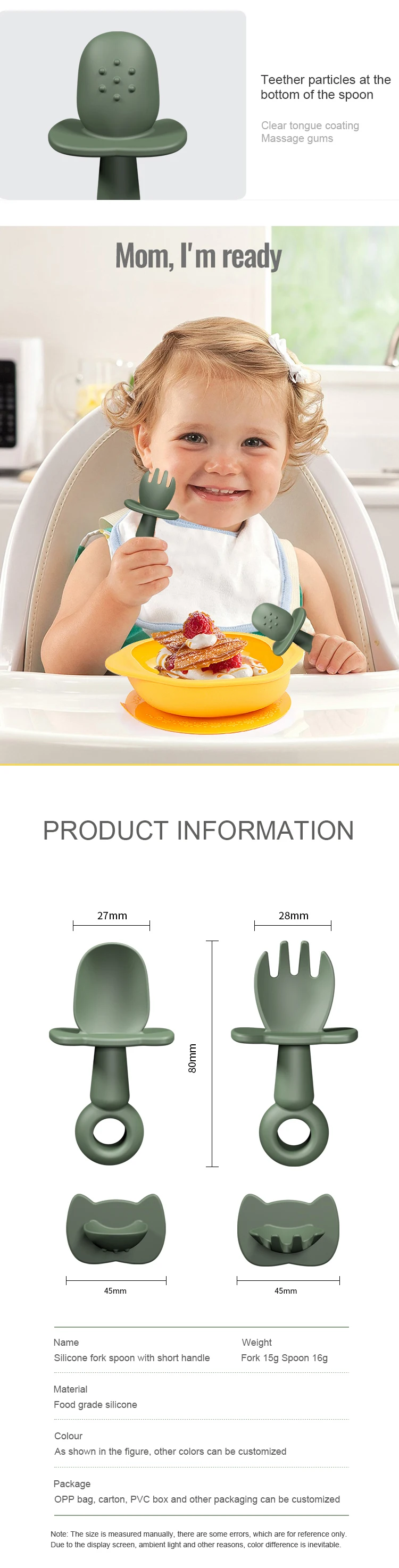 Custom Silicone Baby Spoon and Fork Set ODM OEM Baby Fork and Spoon for kids children travel feeding