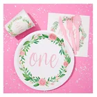 Custom 1st Birthday Disposable Birthday Party Supplies Dinnerware including Paper Plates Cups napkin Serves 24