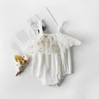 INS2019 summer new born baby baby sling lace dress baby climb clothes conjoined at the pure cotton short sleeve
