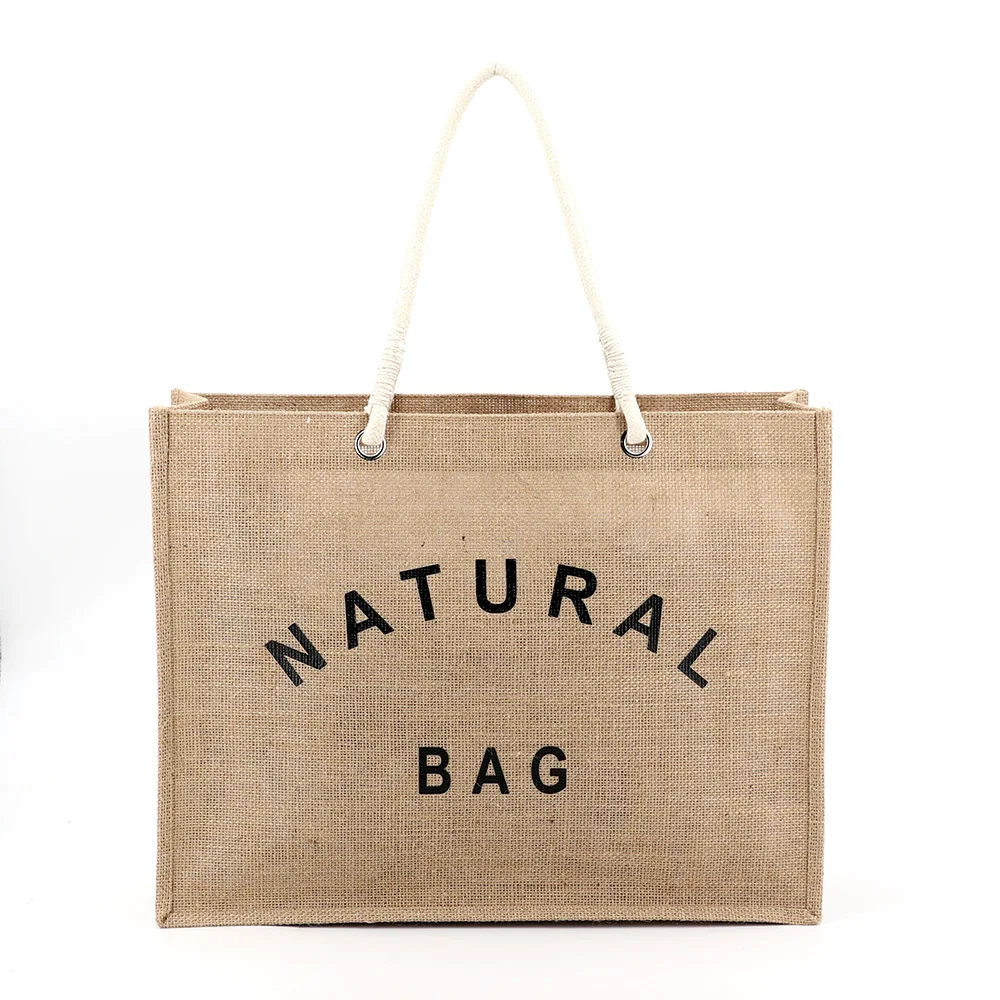 wholesale natural printed hemp tote bag eco friendly jute tote