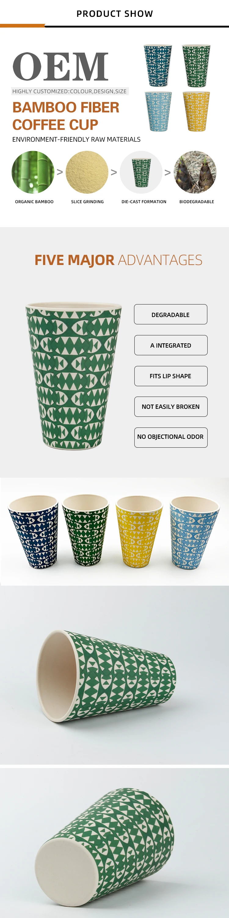 promotional eco safe patterns bamboo fiber coffee coffee cup