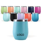 12oz Double Wall Water Wine And Coffee Insulated Egg Vacuum Stainless Steel Coffee Cup With Sippy Straw