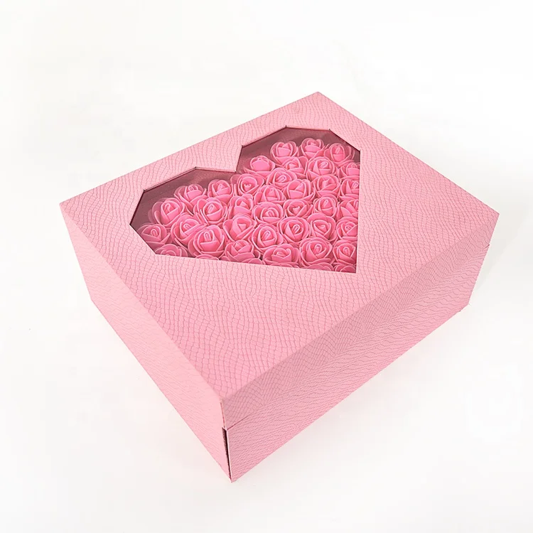 custom cardboard rigid window gift flower box with drawer