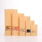 Custom Stand Up clear window zipper kraft paper plastic pouch bag for coffee packing