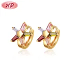 Statement Colorful Cubic Zircon Gold Plated Small Hoop Huggie Earrings For Women