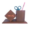 Amazan hot sell wooden clock and penholder wood clock with pen holder Multi Purpose led wooden pen holder with clock