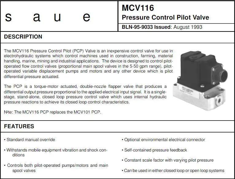 Sauer Danfoss MCV MCV116 series Hydraulic control valve Pressure Control Pilot MCV116G4204 MCV116G4201 MCV110A1017