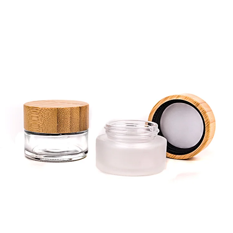 50g 100g skincare face cream glass jar with bamboo lid