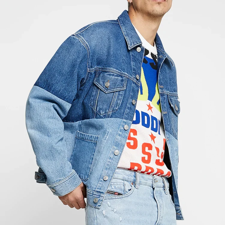 patchwork denim jacket mens