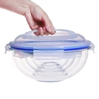 Clear glass salad mixing bowl with lid microwave oven safe tableware home use nestable glass mixing salad bowl