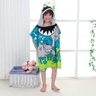 Custom Kids Swim Shark Cartoon Printing Microfiber Hooded Poncho Beach Towel Bathrobe