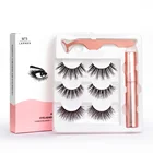 Mink Eyelash 3 Pair Packing Boxes 3D Faux Mink Lashes Magnetic Eyelash Magnet Eyeliner Fluid Kit