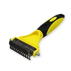 Stainless steel two side pet brush rubber handle dog cat dematting comb hair removal brush deshedding grooming brush