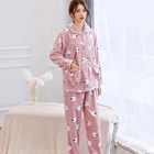 Cartoon flannel autumn and winter women's warm pajamas set