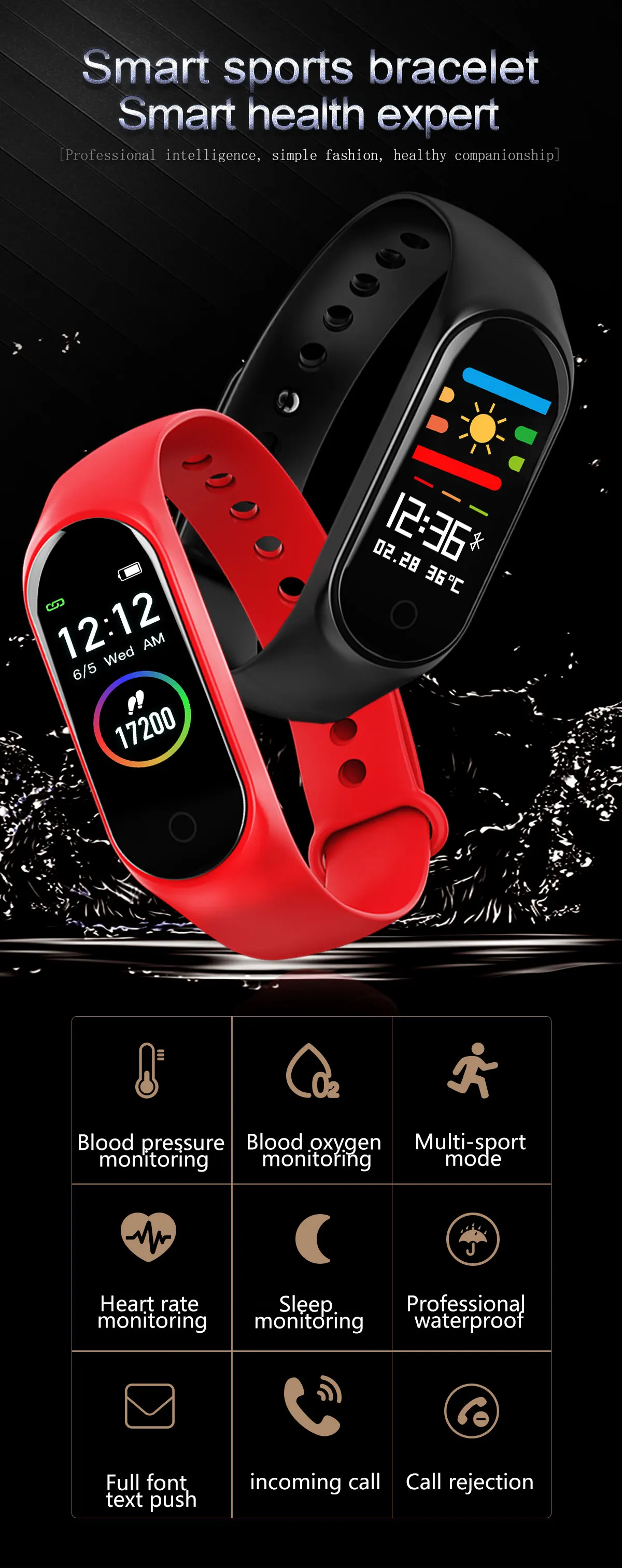 M4s newest high-end smart buletooth bracelet heart rate wristwatchs ip67 smart bracelet
