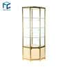 Hexagon Rotating Display Showcase with Lights, Electric Revolving Glass Cabinet for Shop Display
