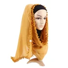 Decorated muslim cotton long shawls with pom pom tassel hot scarf arab hijab woman