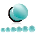 Light Blue Cats Eye Stone Plugs Gauge Single Flare Ear Plugs Tunnels with Black O/Ring for Ear Piercing/Stretching