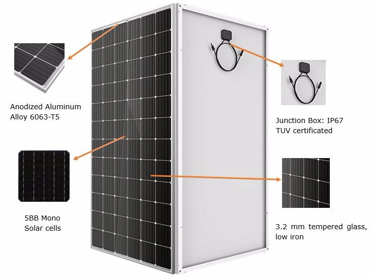 panneau solaire mono 360w 370w 380w panneau solaire d'importation de panneaux solaires shenzhen pour grand projet