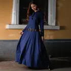 Autumn winter long sleeve maxi Arabic muslim women's wear blue abaya hooded casual dress with 2 front pockets