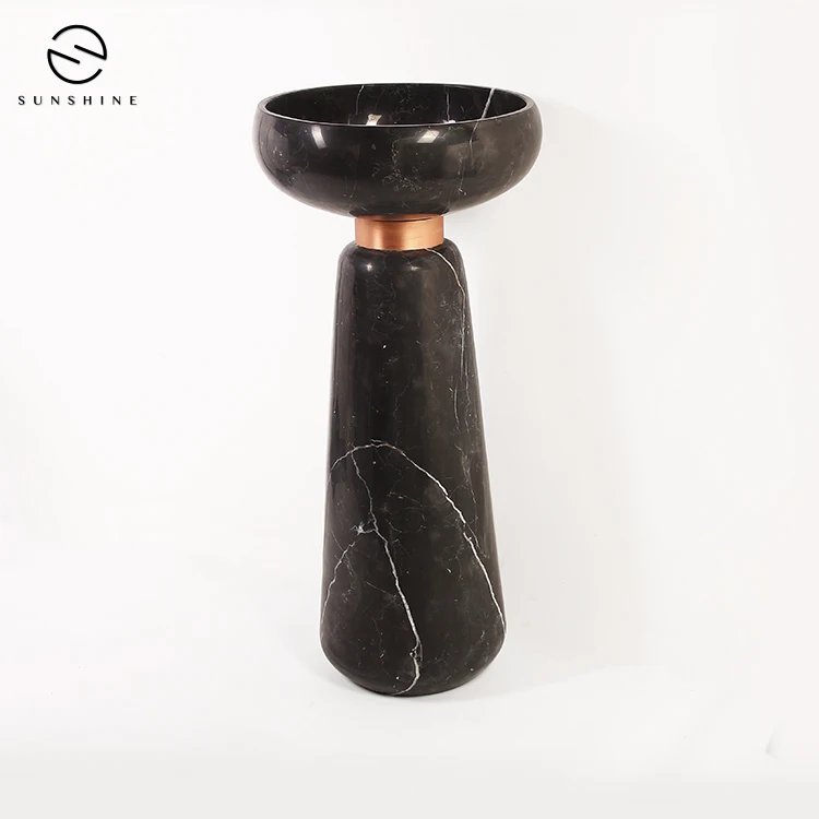 China Black Marquina Marble Natural Stone Freestanding Pedestal Bathroom Sink