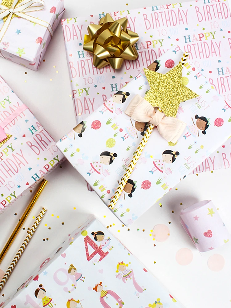 pink gift wrapping paper for birthday girl holiday