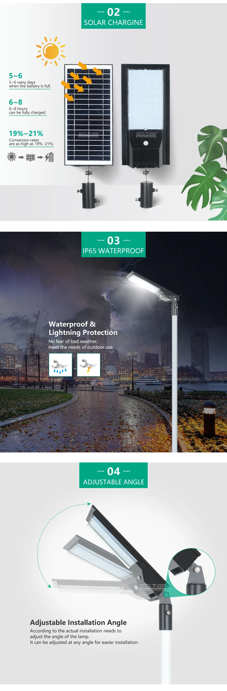 ALLTOP 2020 Newest design outdoor park road lighting ip65 smd 9w 14w led solar street light