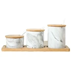 Herb Spice Tools With Household Used European Style Marble Condiment Sets / Kitchen Storage Spice Jar With Wood Tray