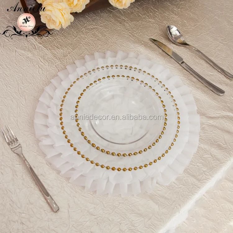 Fancy hot sell charge plates with 100% polyester organza mat