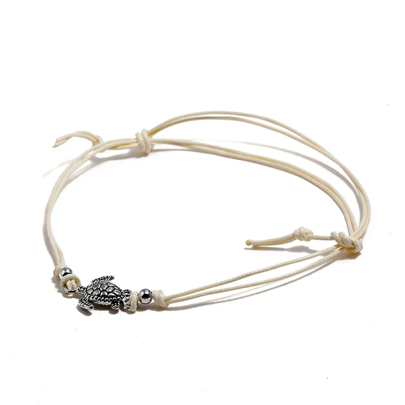 anklets for women silver tortoise animal charm anklet wax cord bracelet silver anklet foot jewelry