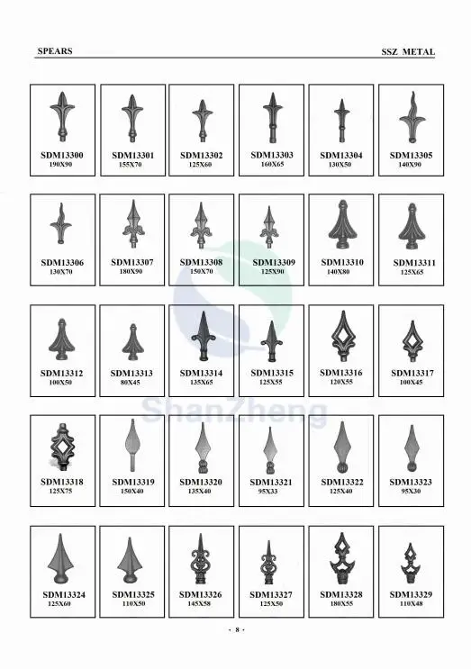 Forged or Cast Spearhead for Wrought iron fence gate Wrought Iron Decorative fittings