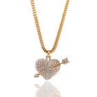 Gold Plated Necklace Gold Plated Hip Hop Rhinestone Iced Out Heart Arrow Pendant Necklace