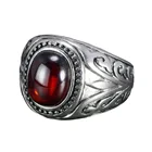 Engraved Flowers Black Onyx Red Garnet Stone Ring Designs For Men Jewelry
