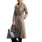 Fashion Slim Fit Fox Fur Collar Winter Lambs Fabric Blend Cashmere Sheep Trench Women Wool Long Coat With Fur