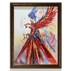 Handmade Bedroom Decor Canvas Wild Bird Parrot Art Oil Painting with Classical Frame