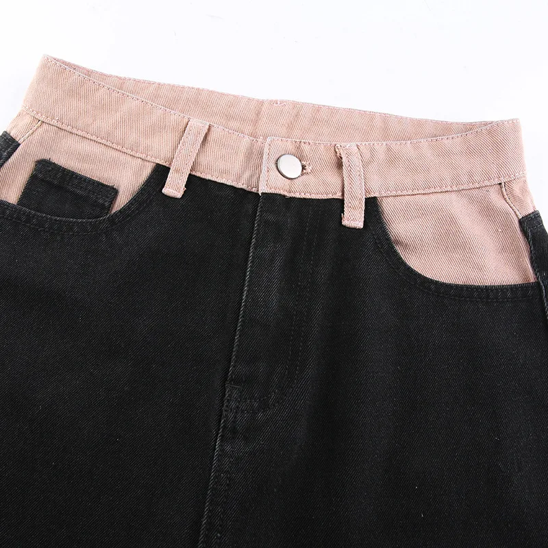 Hot Sale Mom Fit Patchwork Pants Straight Leg Denim Jeans for Woman