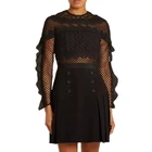 2019 Women Ladies Clothes Black Long Sleeve Lace Top and Plated Dress Set