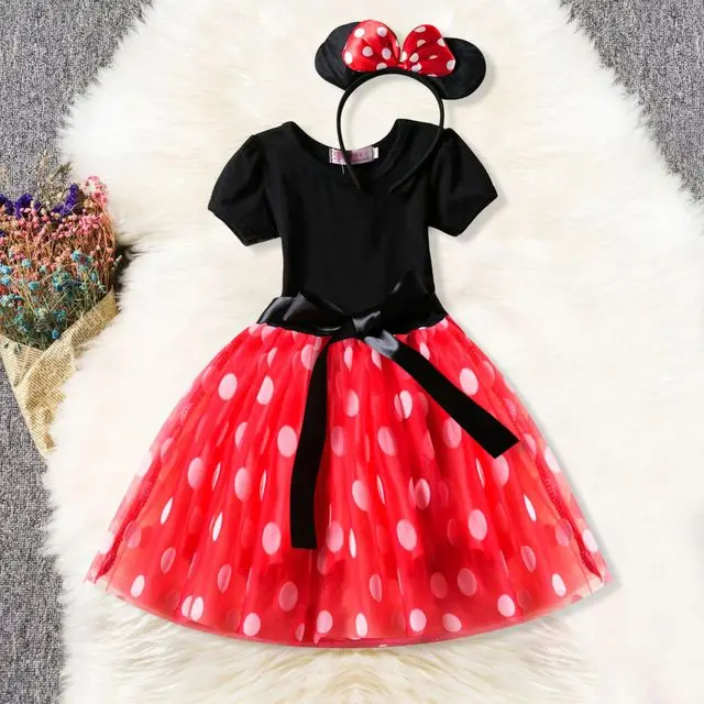 Chica Minnie de verano Mickey Tutu ratón vestido de traje diadema niños fiesta de cumpleaños Cosplay vestidos QBC-5086