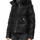 Lambskin Winter Coat Hot Selling Women's Fashion Genuine Leather Puffer Hood Jacket With Front Zipper For