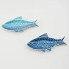 Dark Blue Ocean Porcelain Nautical Fish Plates Fruit Tray Ceramic Long Candy Plate