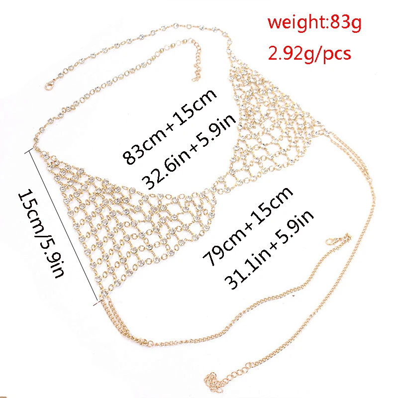 Mesh Crystal Body Chain Bra Harness Belly Waist Chain For Women