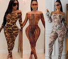 YH 2020 New Arrival Lovely Sexy Leopard Print Yellow Two Piece Bodysuit Legging Pants Set