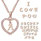 Gold Plated Necklace Intial Necklace Rose Gold Plated Pendant Diamond 26 Heart Letter Necklace
